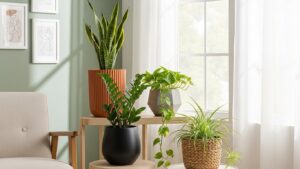 Beginner-friendly indoor plants in a stylish room, 2025