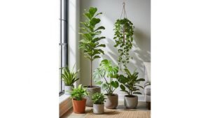 Collection of popular bright-indirect light houseplants by a window