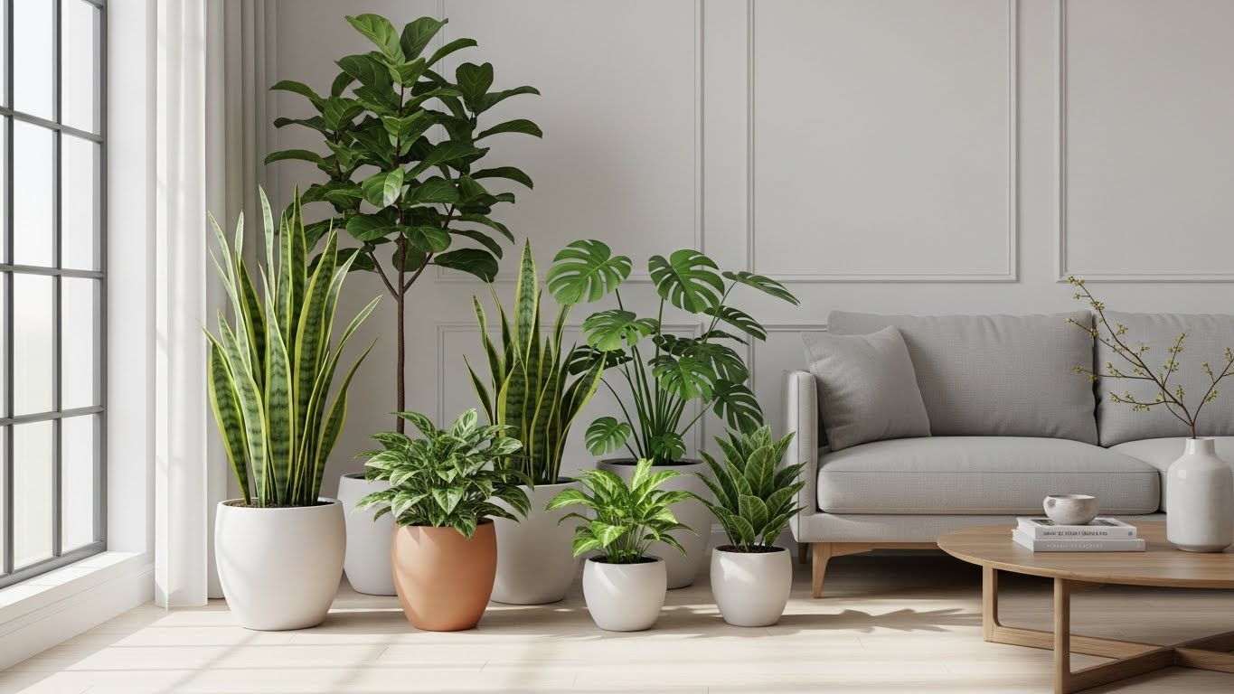 Stylish living room with lush indoor plants, part of 2025 classic plant shortlist