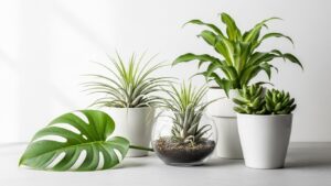 Collection of houseplants in white pots for a clean look