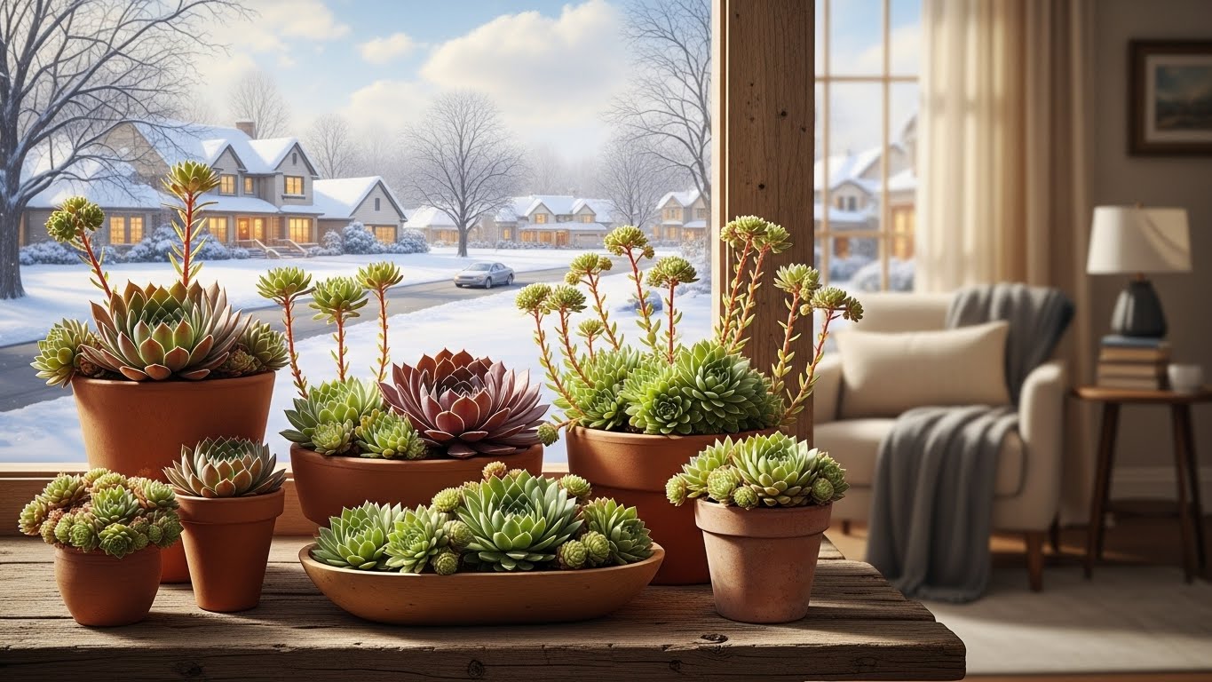 Indoor succulents thriving in a cozy winter setting