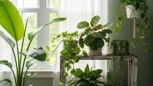Various houseplants thriving in a north-facing room