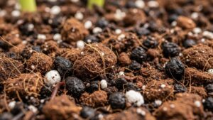 Close-up of potting mix with perlite and soil for ZZ plant growth