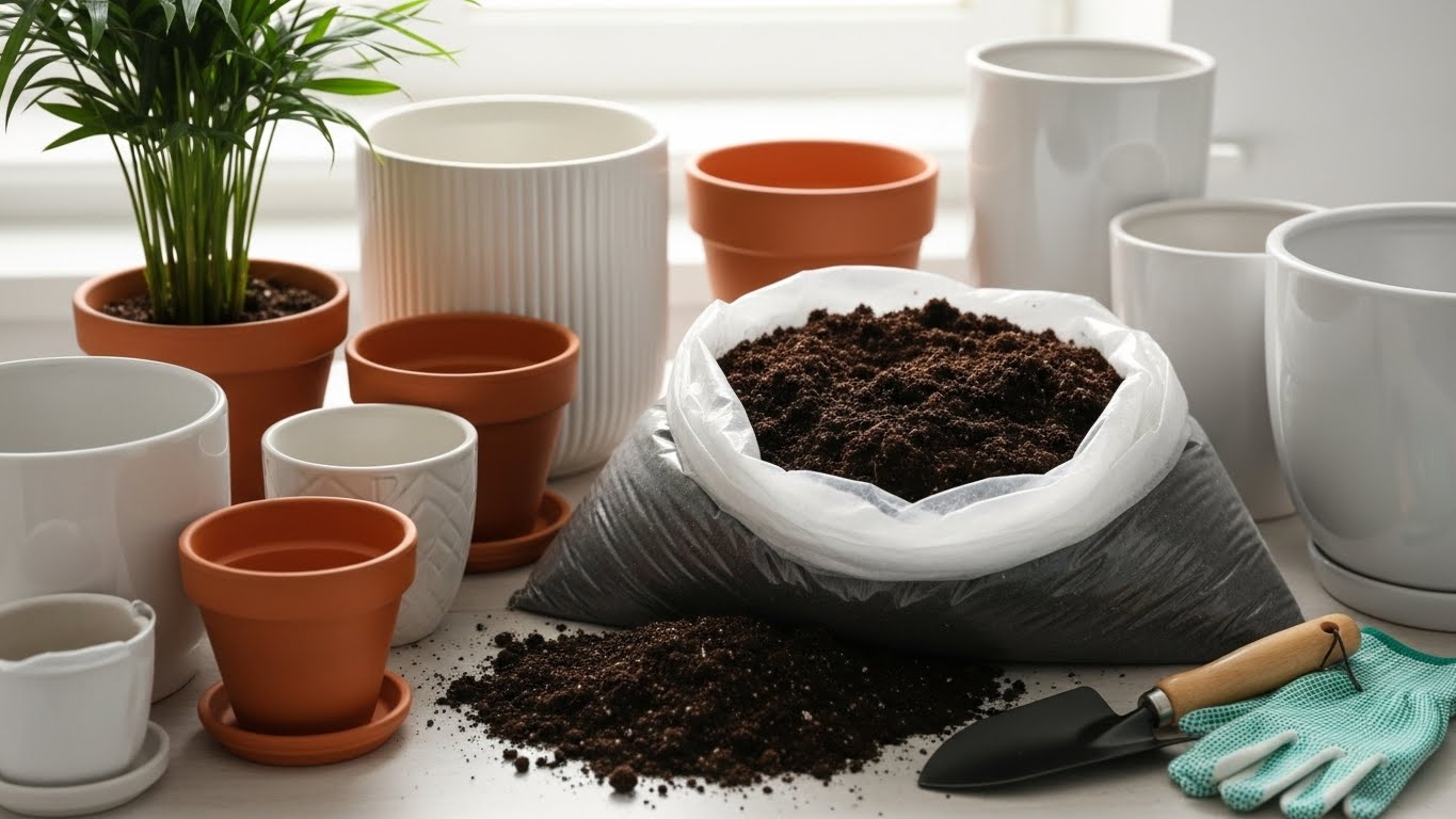 Ideal soil for potting Kentia palms with terracotta and ceramic pots