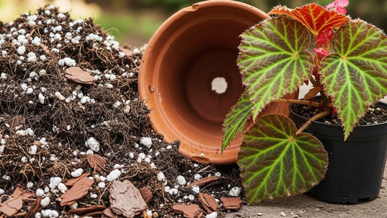 Healthy begonias in potting soil mix, ideal for potted begonias