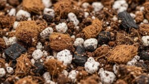 Close-up of premium soil mix for healthy Calathea roots