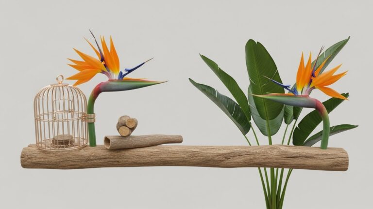 Bird of Paradise plant with vibrant orange flowers and green leaves