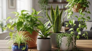 Assorted budget-friendly indoor plants for bright rooms
