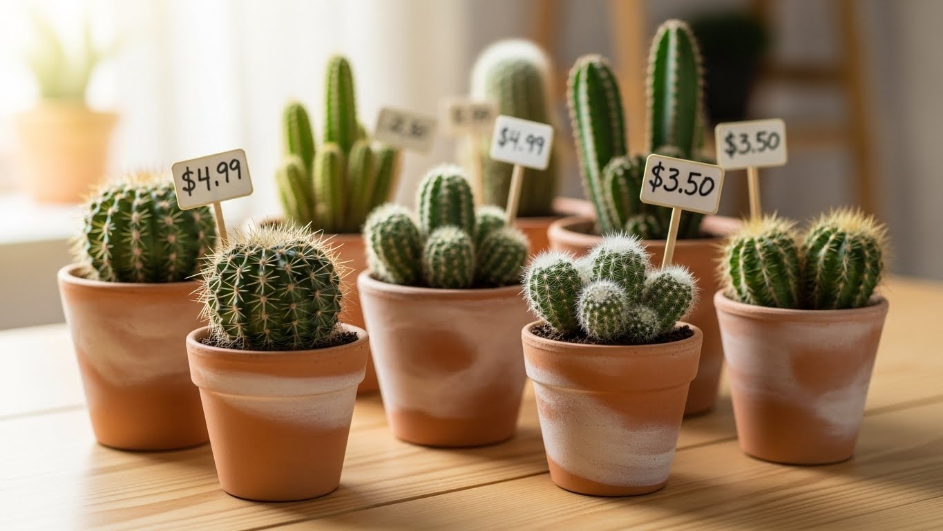 Affordable mini cacti in terracotta pots with price tags under $5