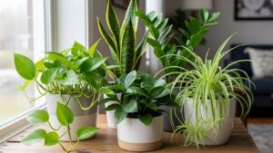 Classic indoor plants near a window, ideal for beginners
