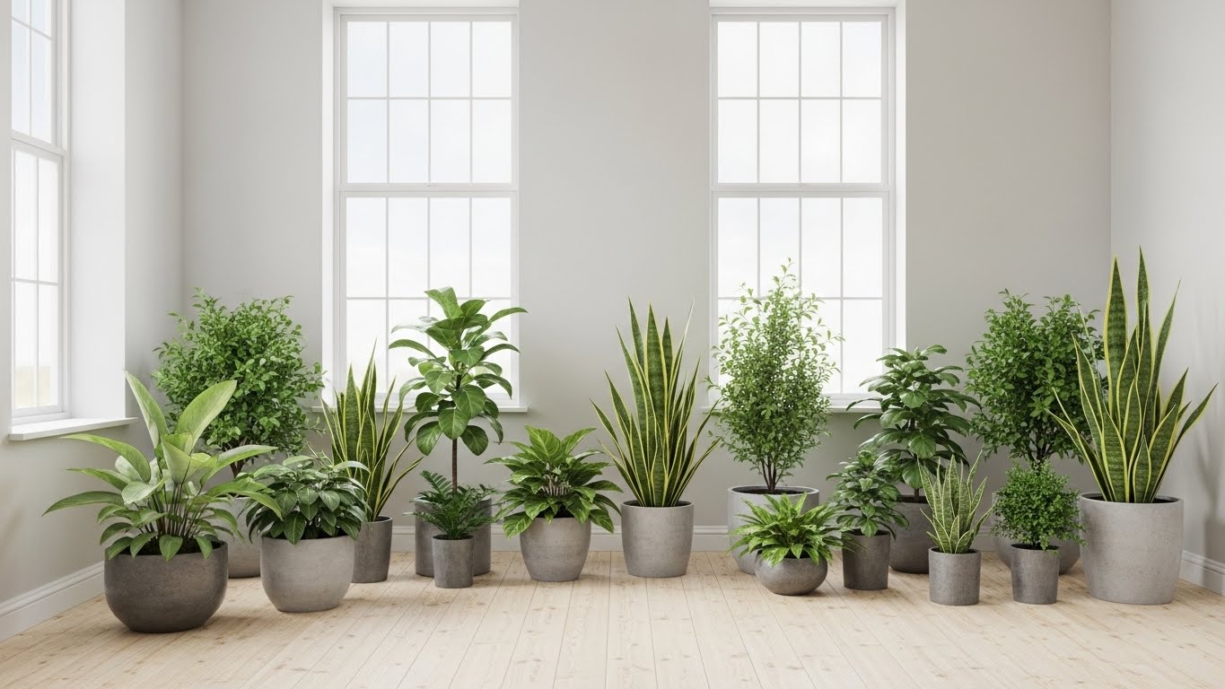 Collection of drought-tolerant indoor plants in a bright room