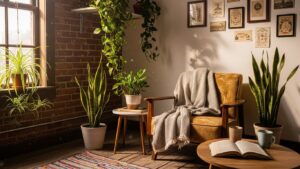 Indoor living space with fast-growing budget-friendly plants
