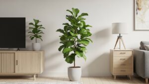 Fiddle Leaf Fig in modern apartment living room setting