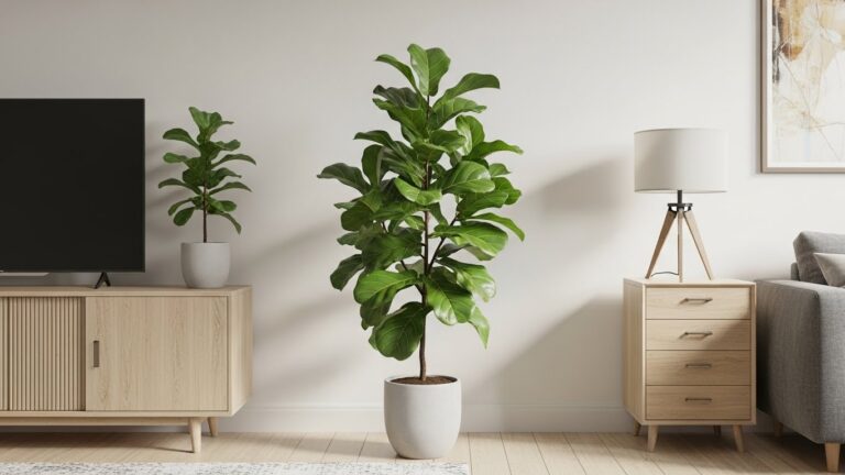 Fiddle Leaf Fig in modern apartment living room setting