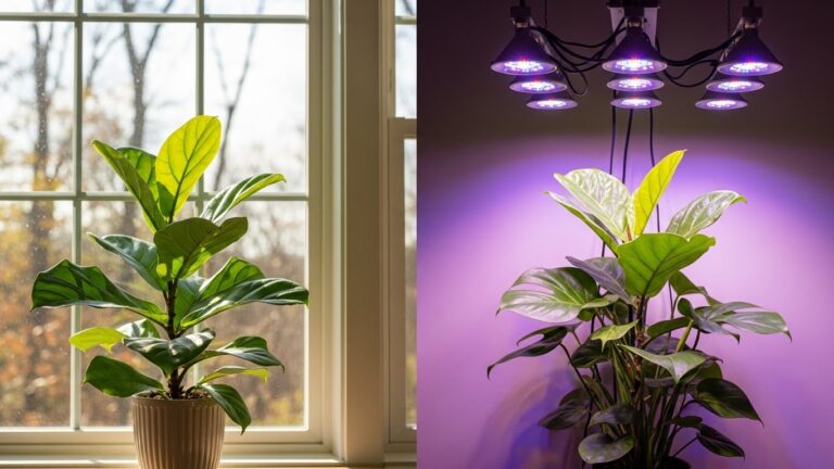 Comparison of plant growth under natural light and grow-lights
