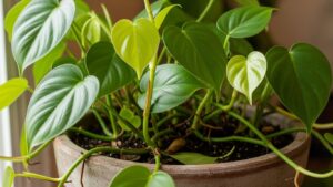 Healthy heartleaf philodendron with vibrant green leaves in indoor setting