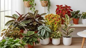 Indoor plants thriving in medium light by a large window
