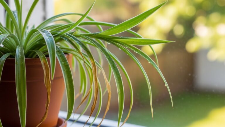 Healthy spider plant with drooping leaves needing care