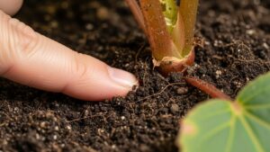 Checking soil moisture for begonias to prevent root rot