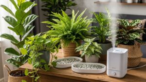 Indoor plants with humidifier for optimal humidity care