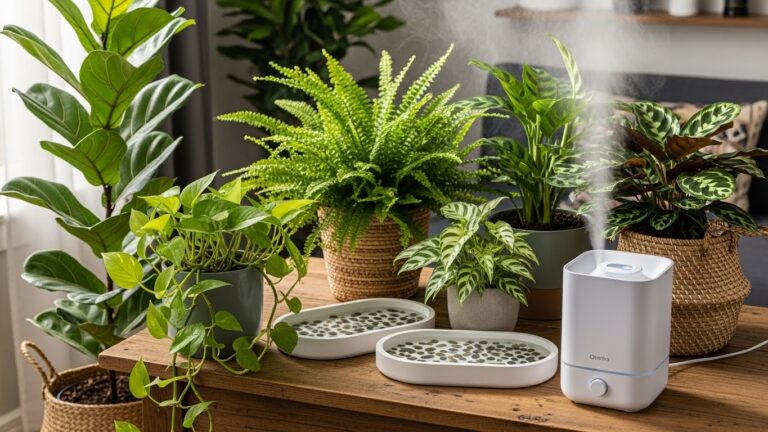 Indoor plants with humidifier for optimal humidity care