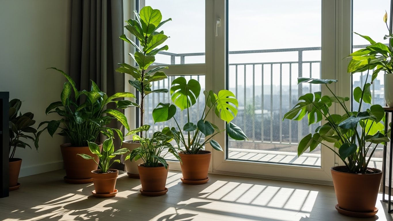 Indoor desert plants thriving in natural sunlight by a large window