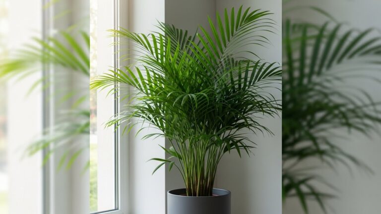 Kentia palm in pot by window receiving natural light