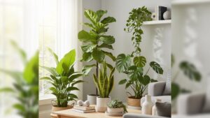 Vibrant low light indoor plants decorating a modern living room