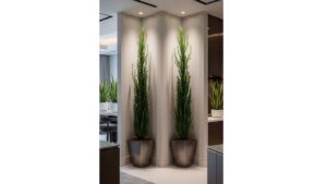 Tall narrow plants in corner planters for tight spaces