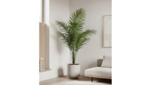 Parlor palm plant in modern living room setting