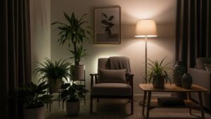 Beautiful low-light living room with pet-safe houseplants for fur-friendly homes.