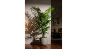 Healthy green parlor palm with vibrant leaves indoors