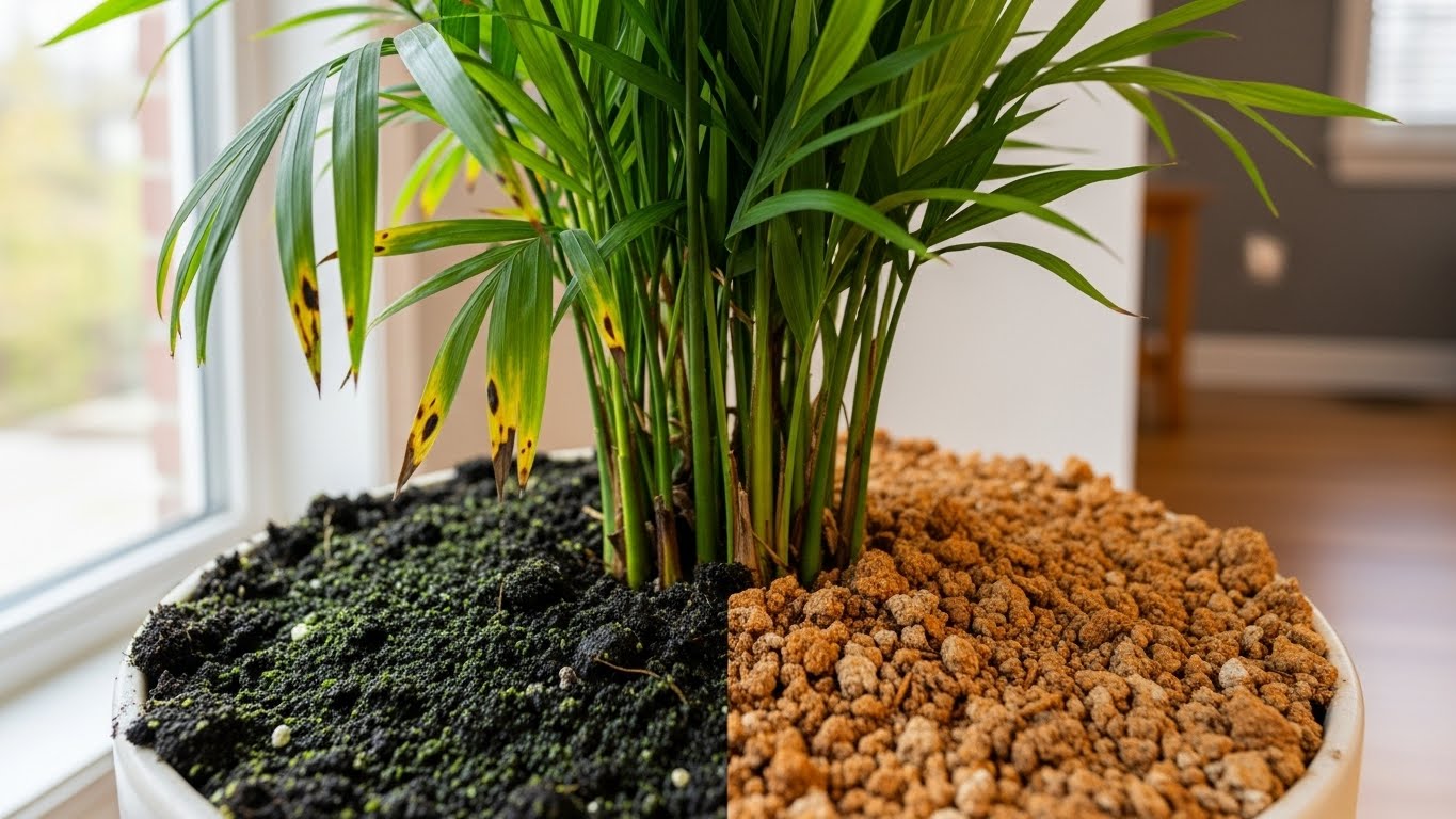 Healthy parlor palm in a pot, demonstrating effective pruning techniques