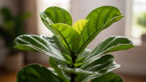 Fiddle leaf fig being misted to increase humidity levels