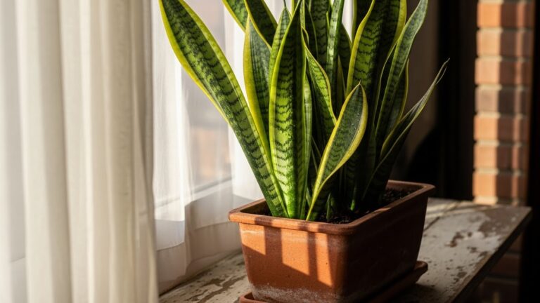 Snake plant thriving in natural light by a window