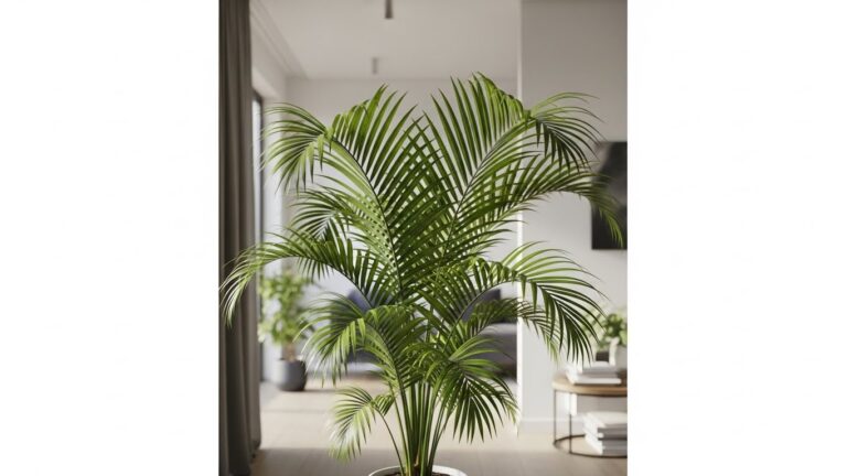 Healthy Parlor Palm in a bright living room, showcasing Chamaedorea elegans foliage