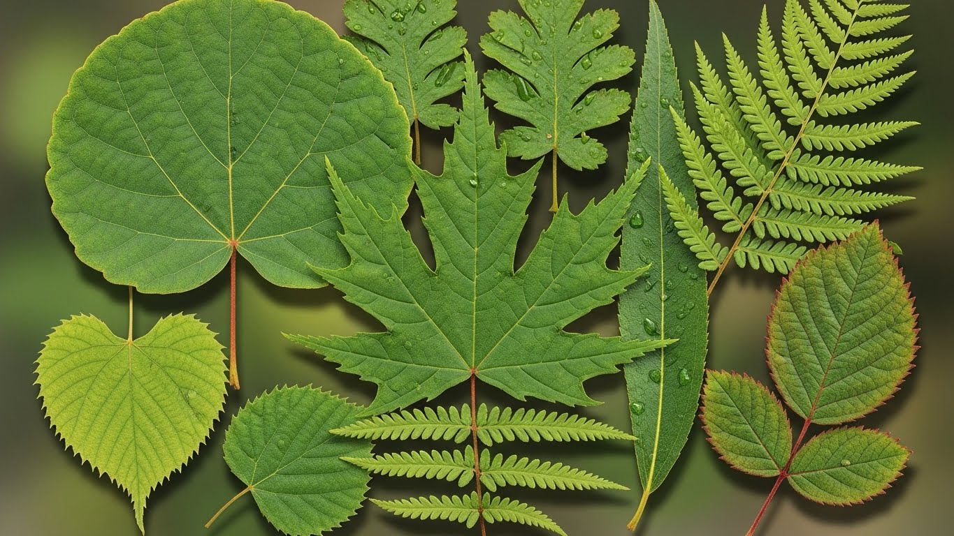 Assorted leaf shapes displaying diversity in nature.