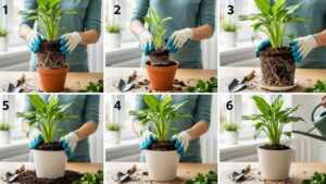Step-by-step guide on repotting and watering plants for beginners