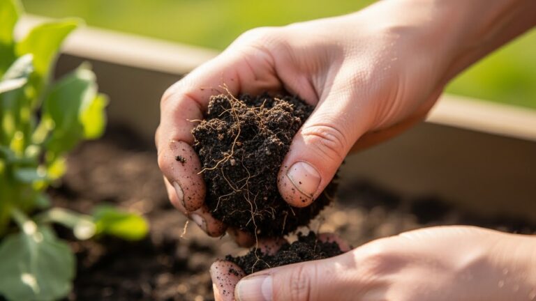 Hands holding moist soil illustrating when to water plants